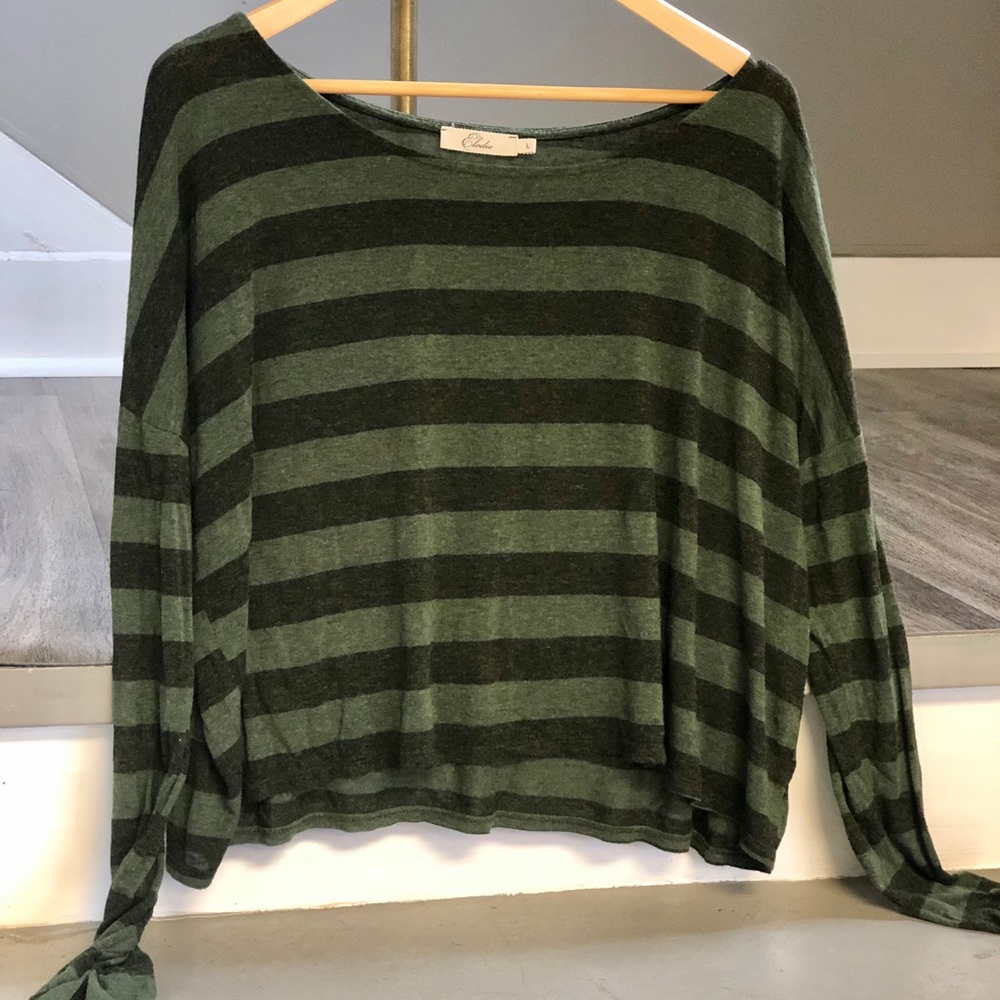 ELODIE SEMI-SHEER GREEN STRIPED SOFT TOP / LARGE